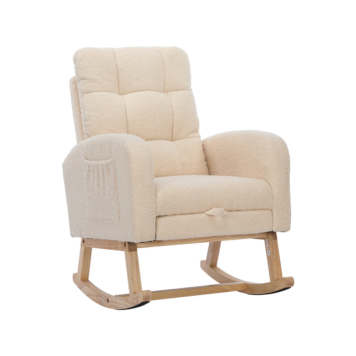 Beige teddy nursery rocking chair with adjustable footrest COMETLOAM