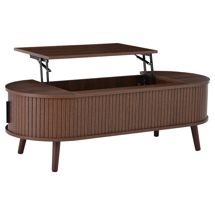 Lift Top Dark Wood Oval Coffee Table with Hidden Storage 120x50cm VASEEDGE