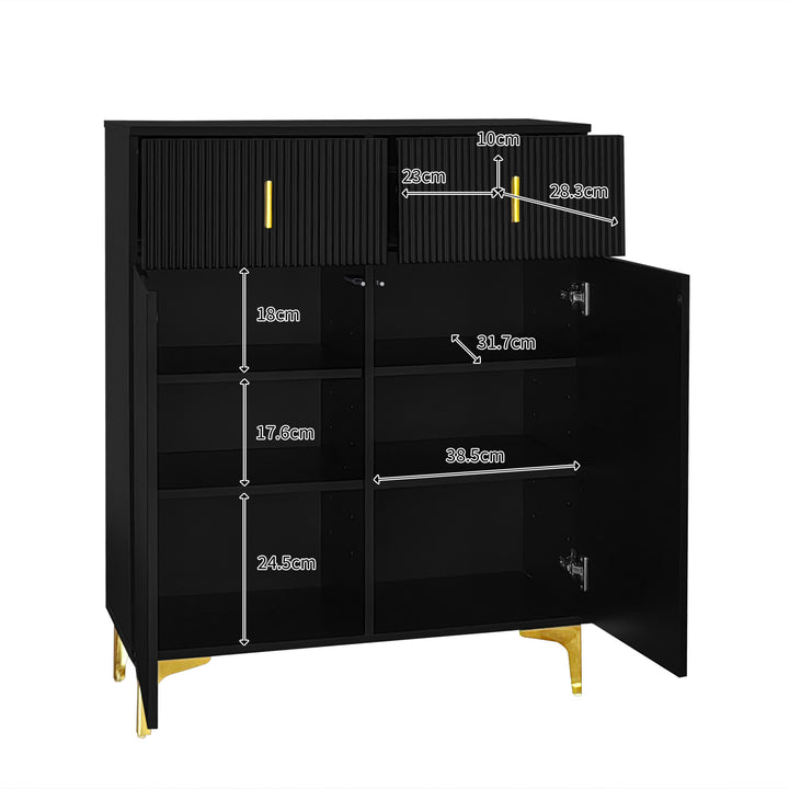 Black shoe cabinet with textured design and golden legs CEDARGLADE UK