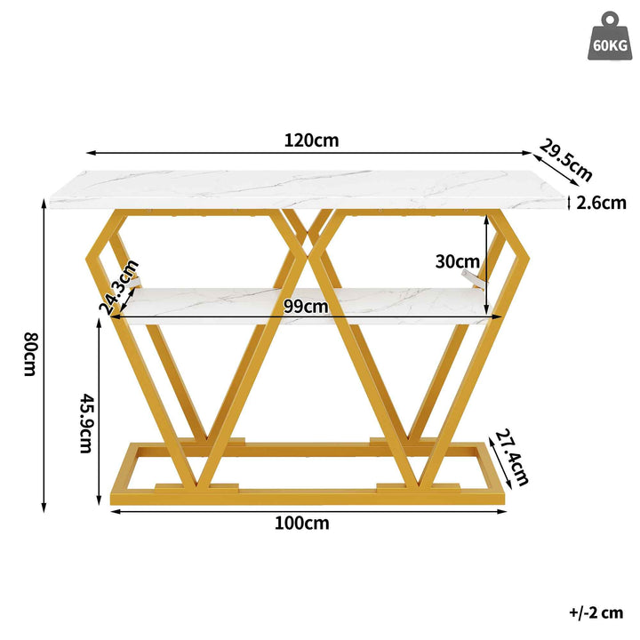 Console table white marble-look MDF top, gold legs QUASARVEXEL