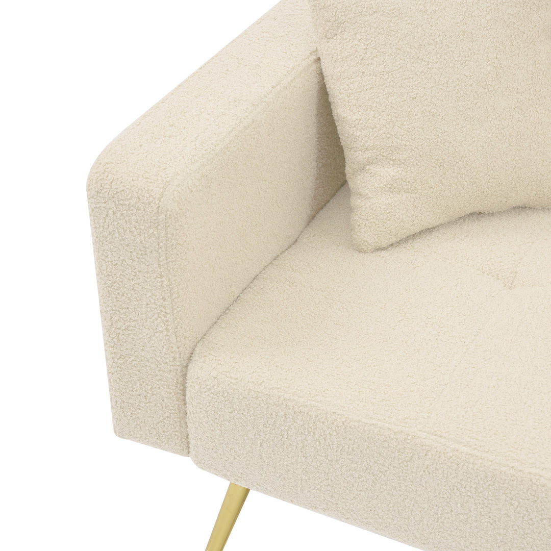 Beige sherpa 3-seater clic-clac sofa bed, adjustable backrest & side pocket ALDEN BEIGE UK