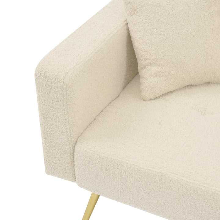 Beige sherpa 3-seater clic-clac sofa bed, adjustable backrest & side pocket ALDEN BEIGE UK