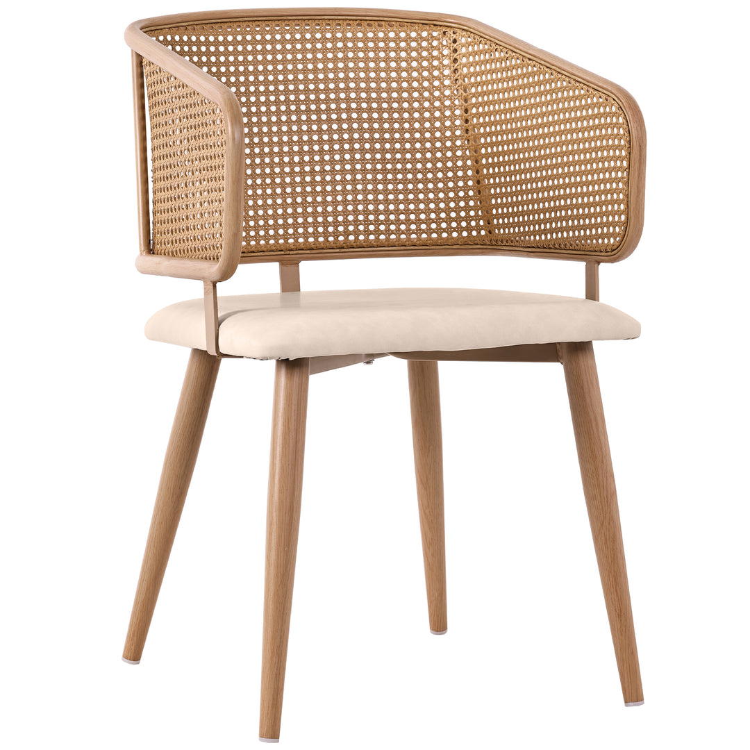 Set of 4 modern beige PU dining chairs with rattan backrest REELING