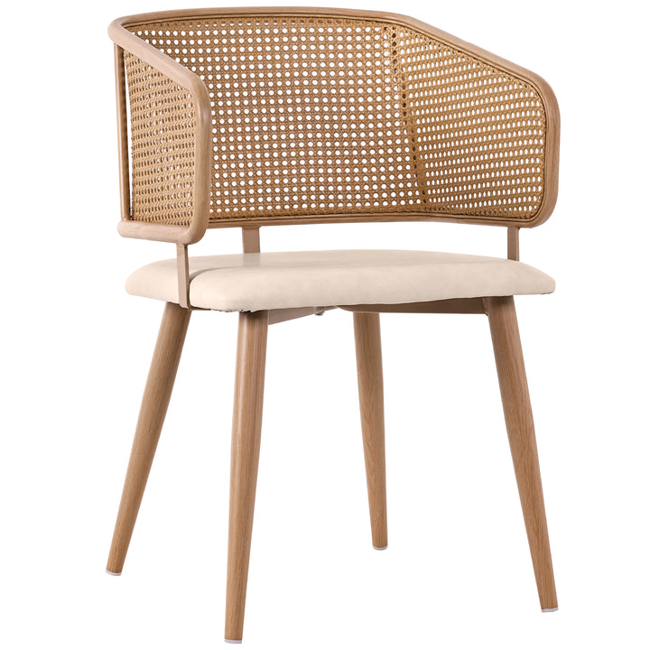 Set of 4 modern beige PU dining chairs with rattan backrest REELING