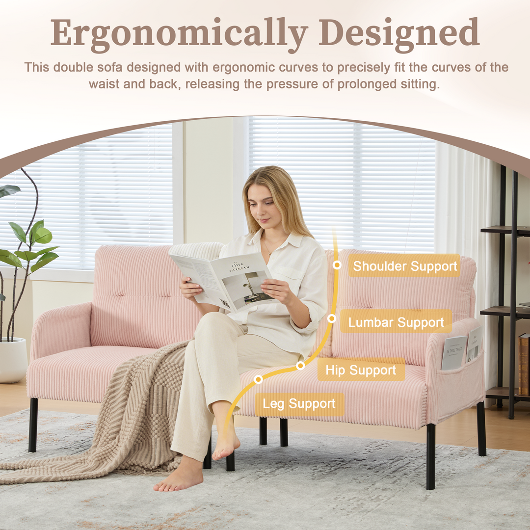 00+Oversized Loveseat Sofa, Corduroy Upholstered Double-Seater, Pink for Living Room NOVALON