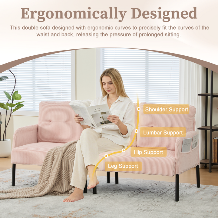 00+Oversized Loveseat Sofa, Corduroy Upholstered Double-Seater, Pink for Living Room NOVALON