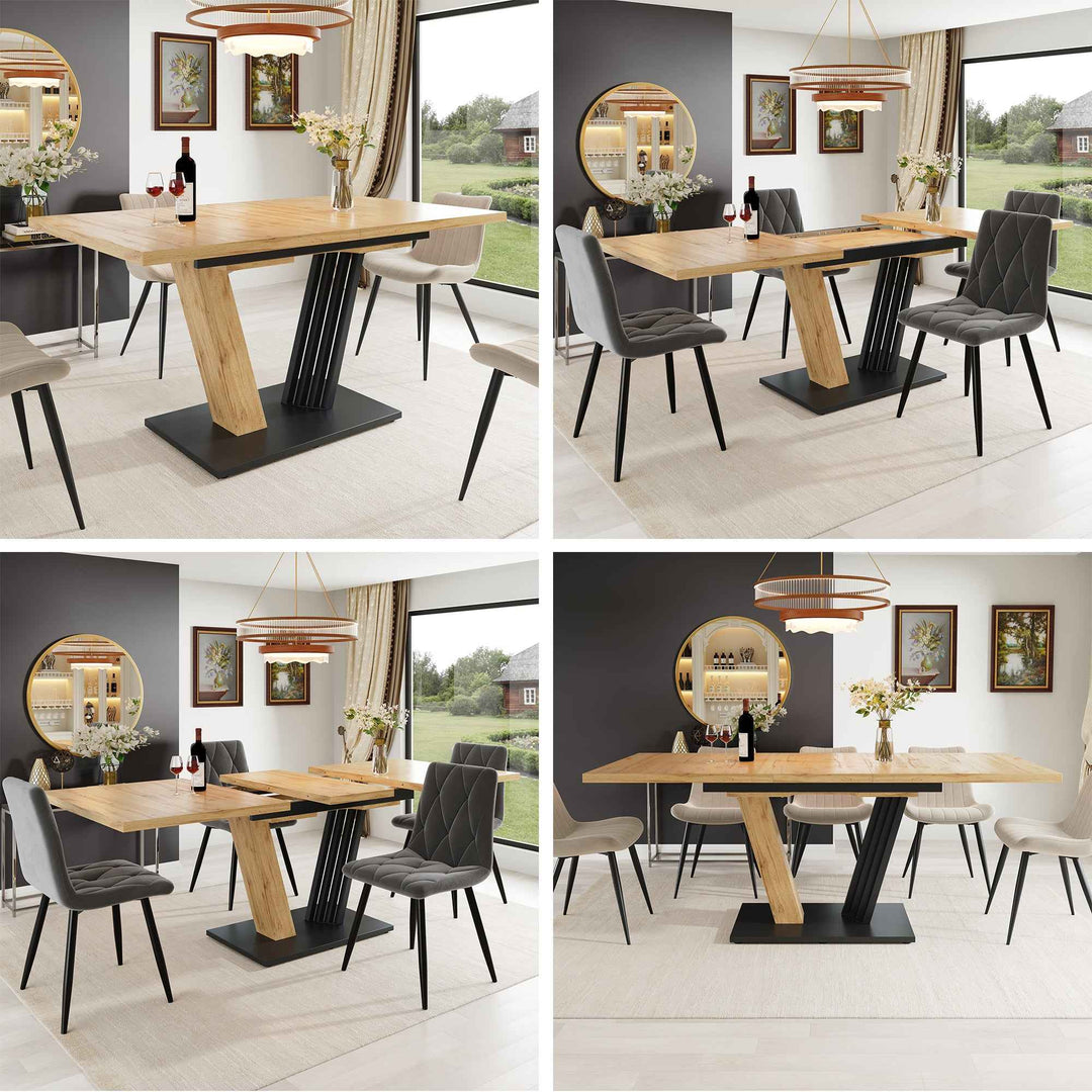 Extendable dining table wood grain V shape legs 120-160x80cm INFINITEZYNTH