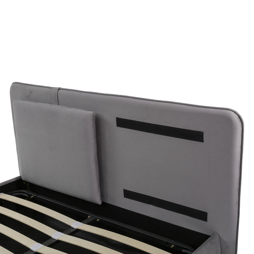Upholstered velvet grey, hydraulic ottoman double bed with storage function 135×190cm KELPFROND