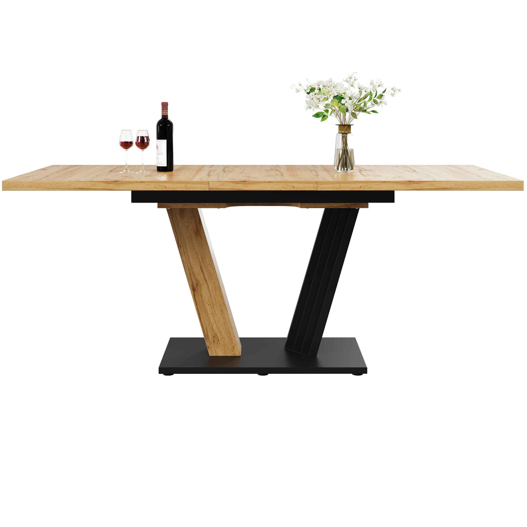Extendable dining table wood grain V shape legs 120-160x80cm INFINITEZYNTH
