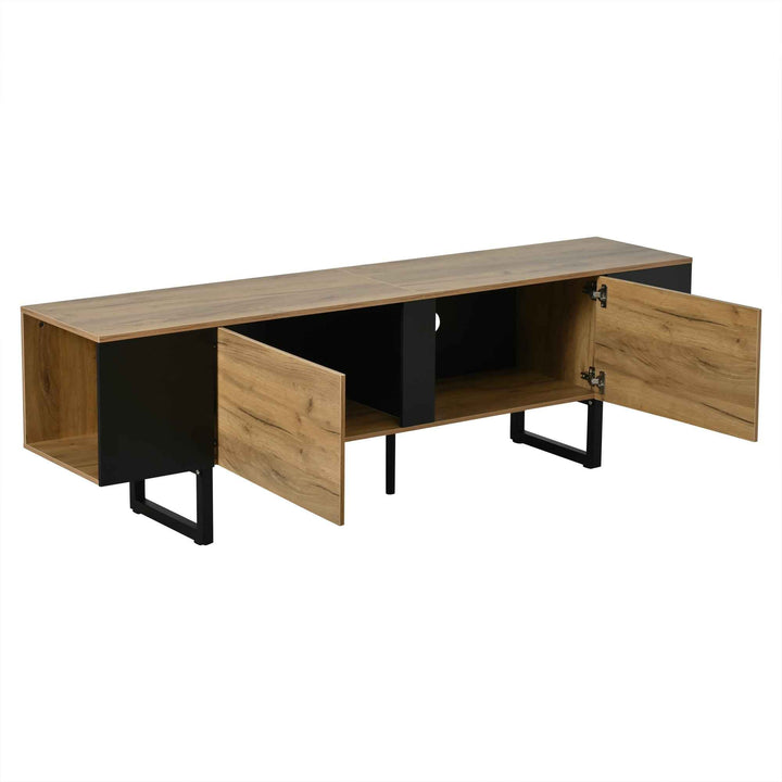 Natural wood & black TV stand up to 2 doors & 2 side cabinets INFINITEMERI