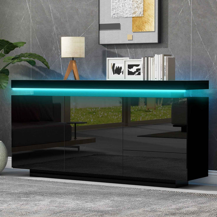 Black high gloss sideboard with LED lights with 2 doors & 3 drawers INFINITECLARITYY