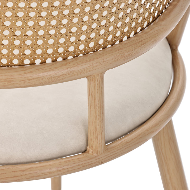 Set of 4 beige faux leather dining chairs and backrest in rattan PLAGE