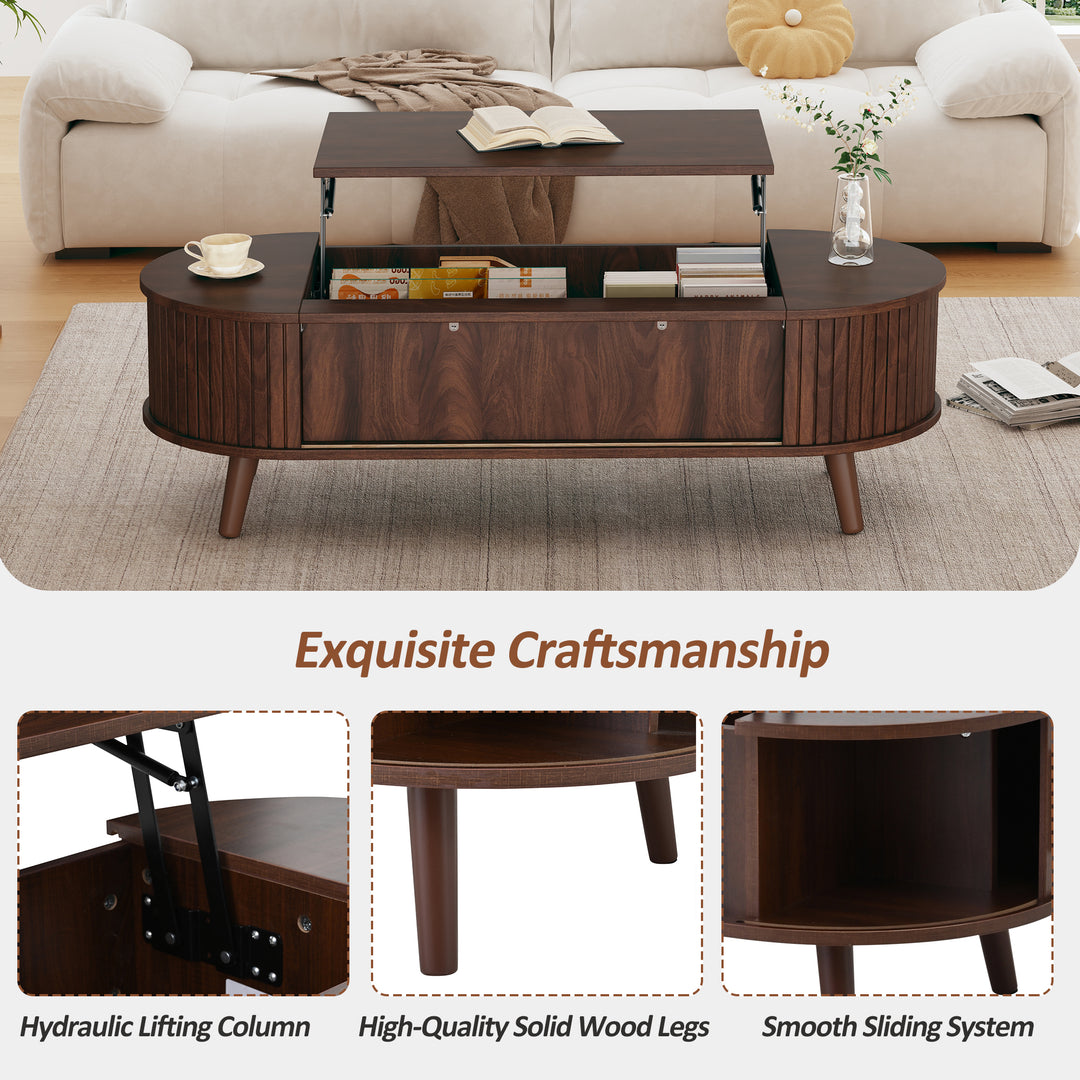 Lift Top Dark Wood Oval Coffee Table with Hidden Storage 120x50cm VASEEDGE
