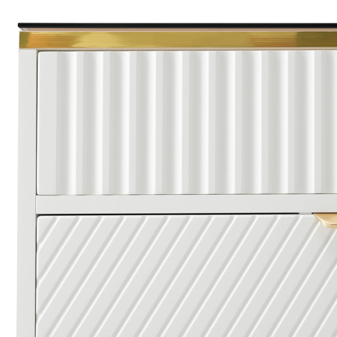 White sideboard dresser with 6 drawers and colored glass golden handles VIGZUN UK