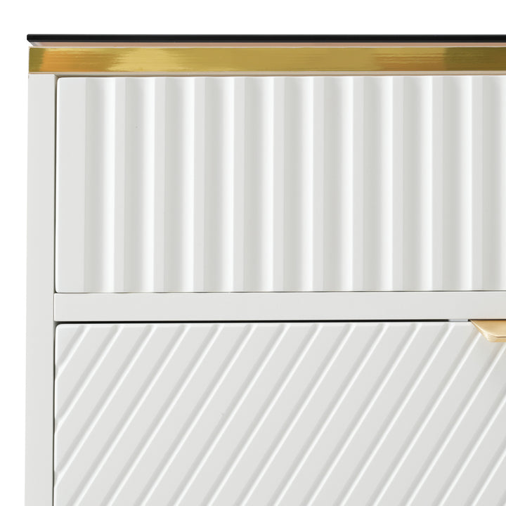 White sideboard dresser with 6 drawers and colored glass golden handles VIGZUN UK