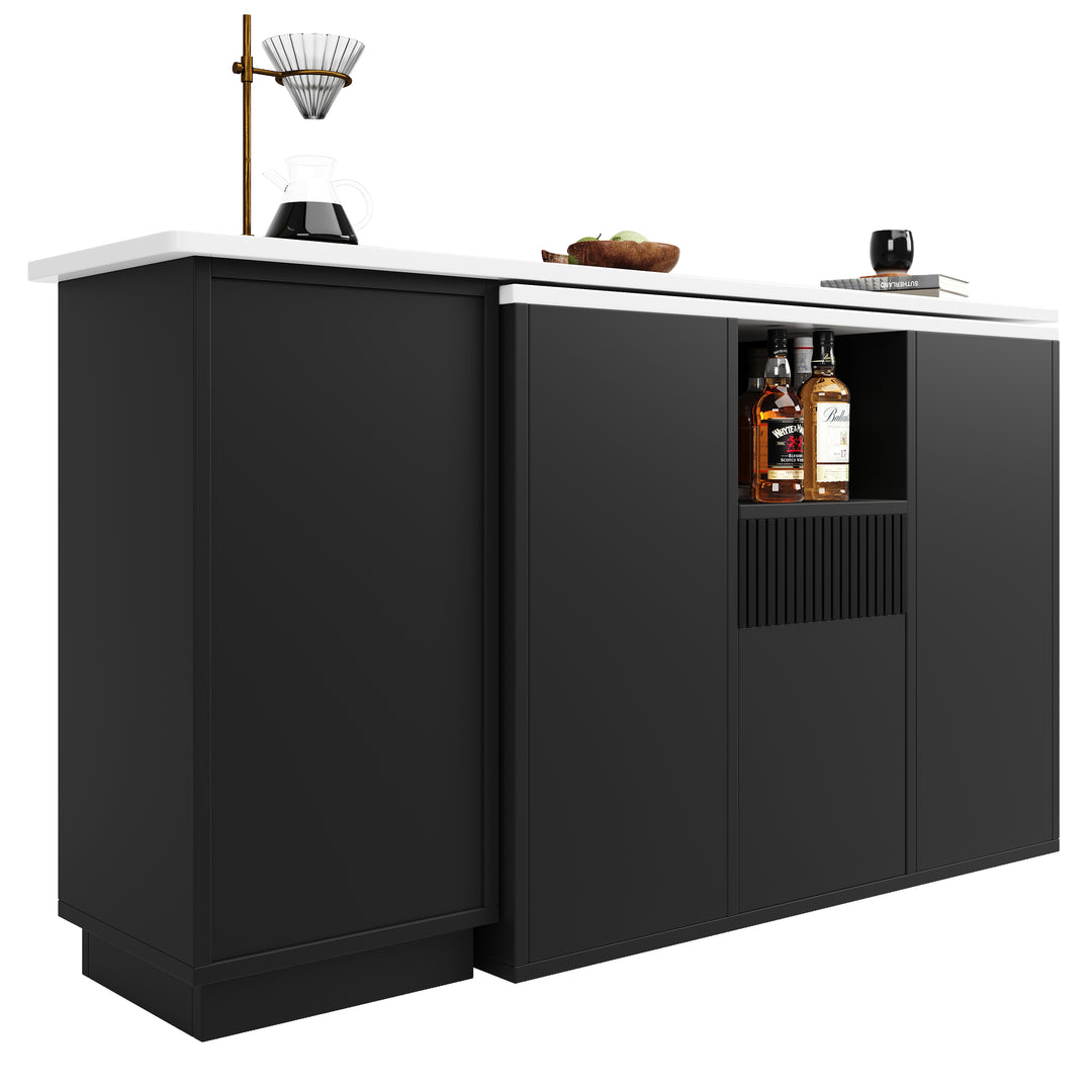 360° rotatable bar table white marble-look worktop, modern and sleek design, with open storage space (main body 198.5 x 30 x 75 cm) THYLAKOID