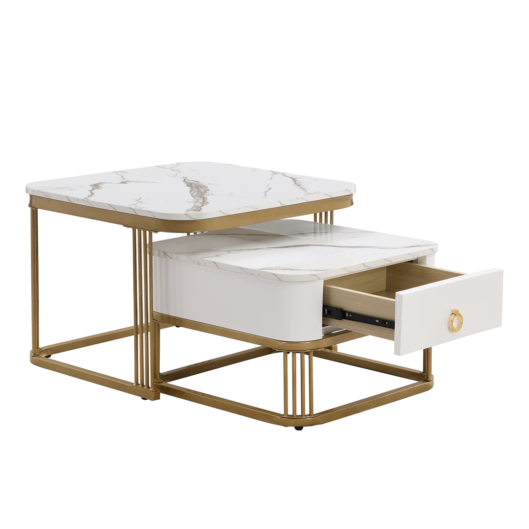White high gloss marble-look nesting coffee table VREVIEK WHITE UK