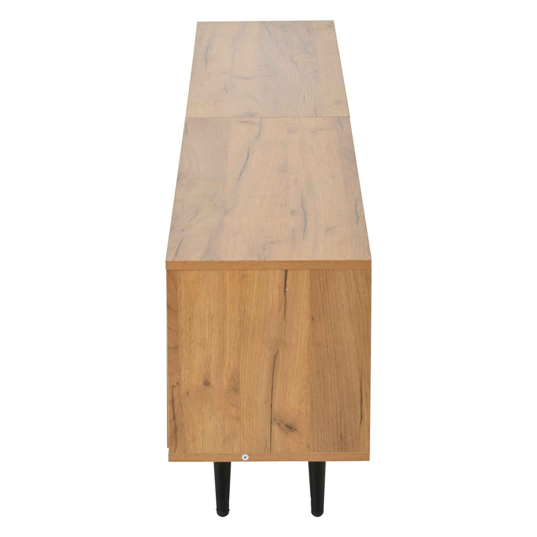 TV stand cabinet wood look & black, 3 doors glass shelf FLAREKRYOS