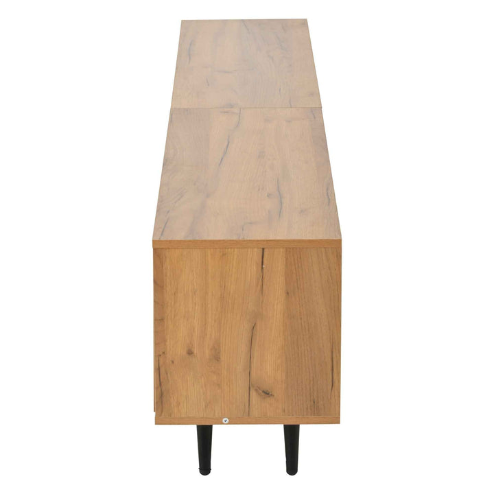 TV stand cabinet wood look & black, 3 doors glass shelf FLAREKRYOS