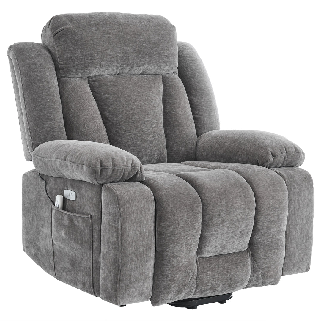 Electric lift up fabric grey large recliner with massage and heat MAGNETICFLUX