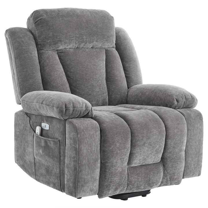 Electric lift up fabric grey large recliner with massage and heat MAGNETICFLUX