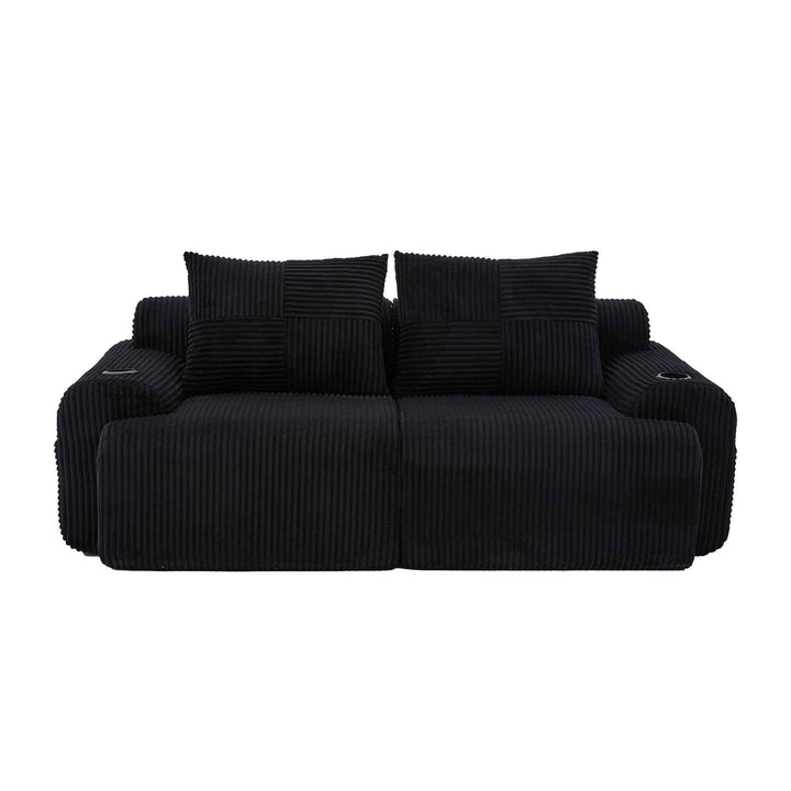 2-seater modular corduroy sofa, black with cup holders RACKGRAY