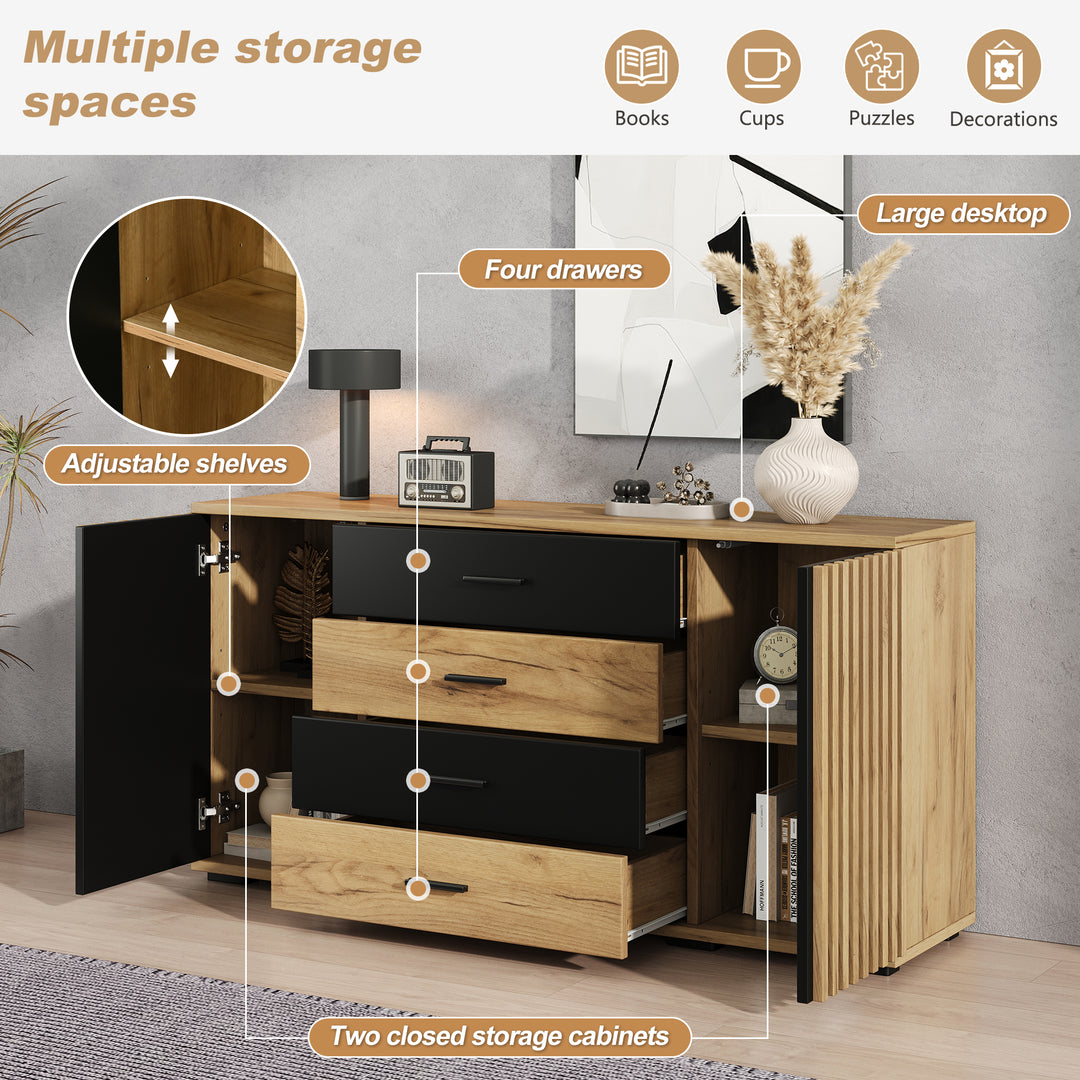 Oak Sideboard Black Stripe with 4 Drawers & 2 Doors 140cm WOODCHAIR