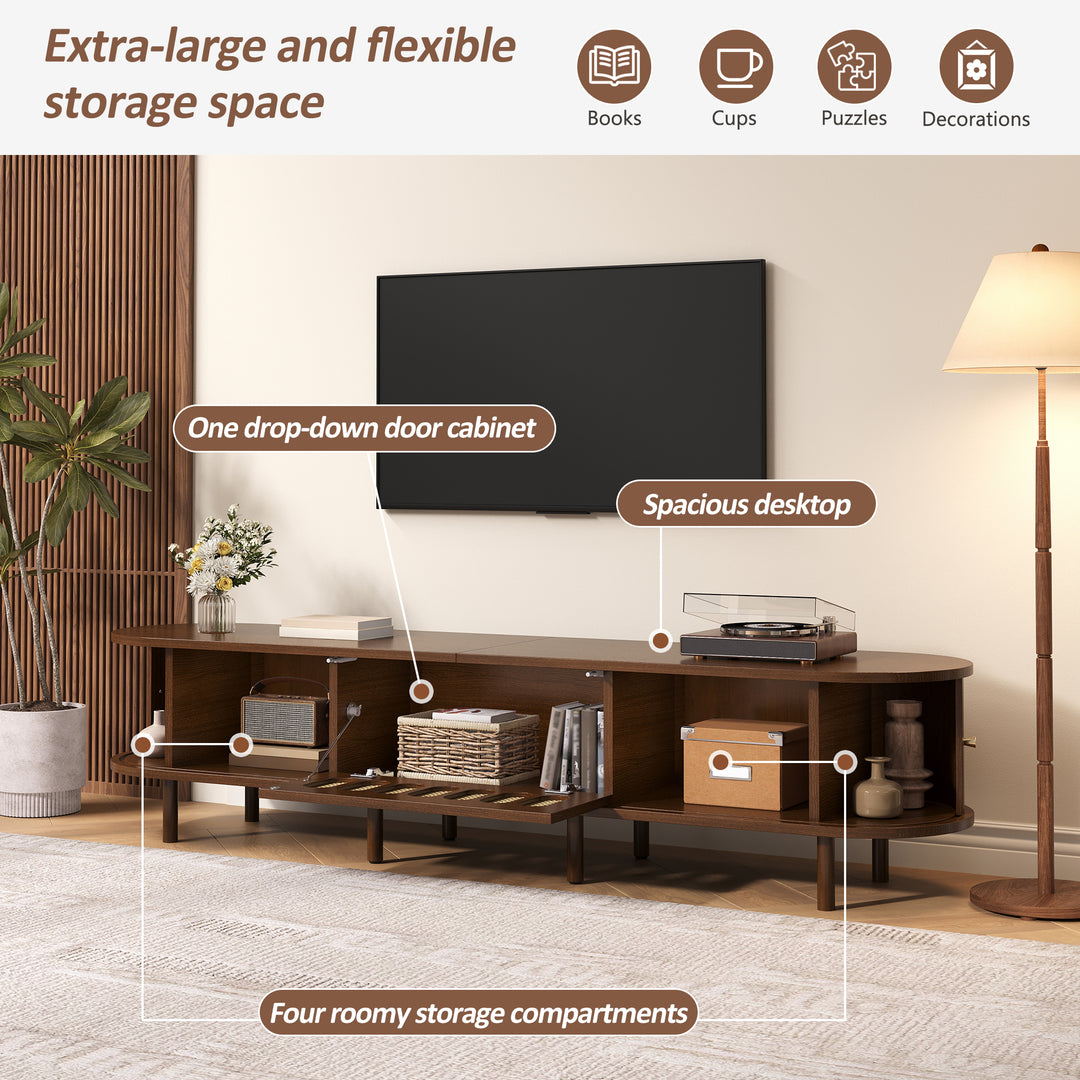 Retro Walnut TV Stand with Rattan-Look and Roll-Up Doors 180 cm VANITYPLACE