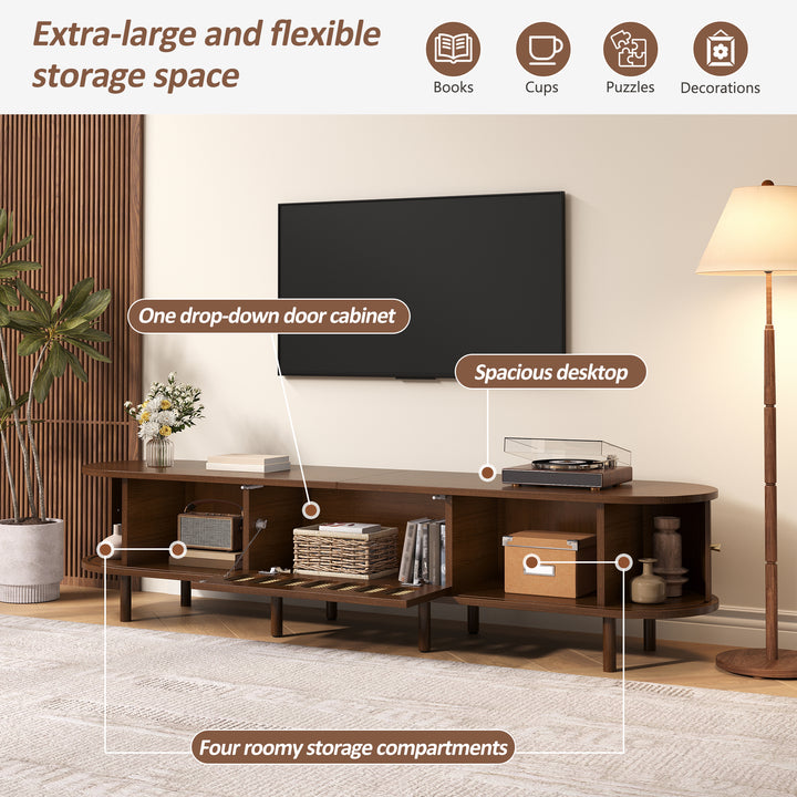 Retro Walnut TV Stand with Rattan-Look and Roll-Up Doors 180 cm VANITYPLACE