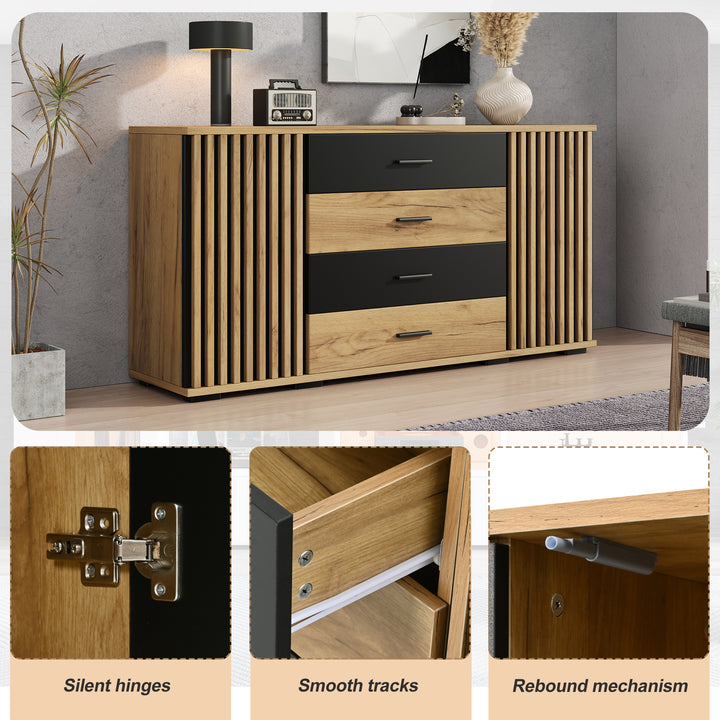 Oak Sideboard Black Stripe with 4 Drawers & 2 Doors 140cm WOODCHAIR