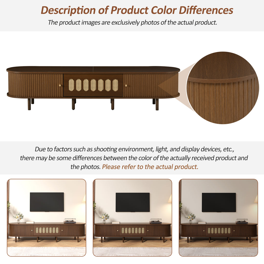 Retro Walnut TV Stand with Rattan-Look and Roll-Up Doors 180 cm VANITYPLACE