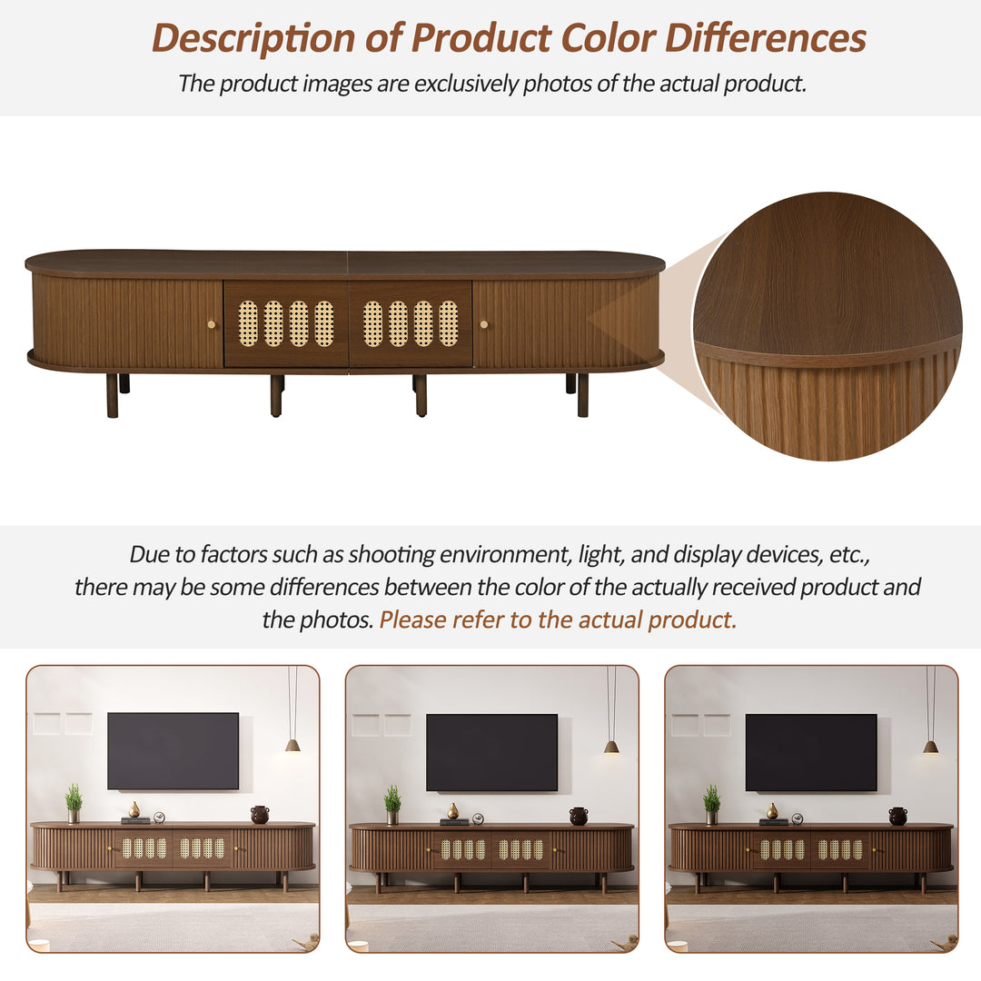Walnut Oval TV Stand with 2 Drawers and 2 Tambour Doors with Rattan 180cm VANITYPLUS