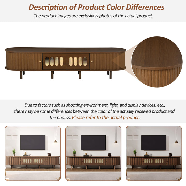 Walnut Oval TV Stand with 2 Drawers and 2 Tambour Doors with Rattan 180cm VANITYPLUS