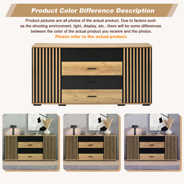 Oak Sideboard Black Stripe with 4 Drawers & 2 Doors 140cm WOODCHAIR
