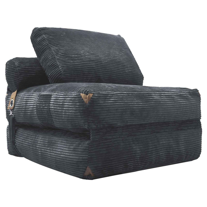 3 in 1 Convertible Corduroy Floor Sofa Bed, Oversized Fold Out Chaise Lounge, Grey, High Density Sponge, Side Pockets, Non-Slip Base, No Assembly, Ideal for Bedroom, Dorm, Gaming, Napping