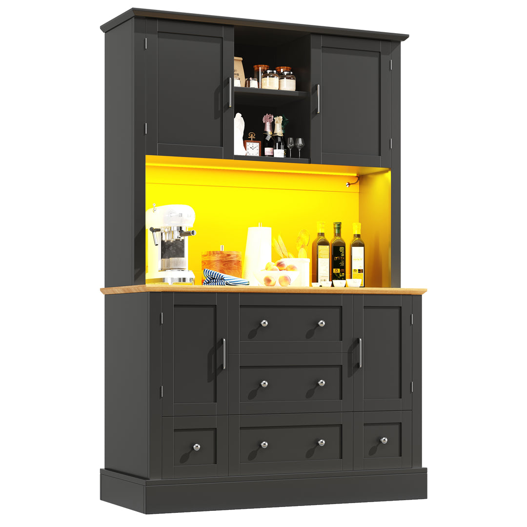 Black kitchen cabinet hutch with music-sync LED lighting HALITECUBE