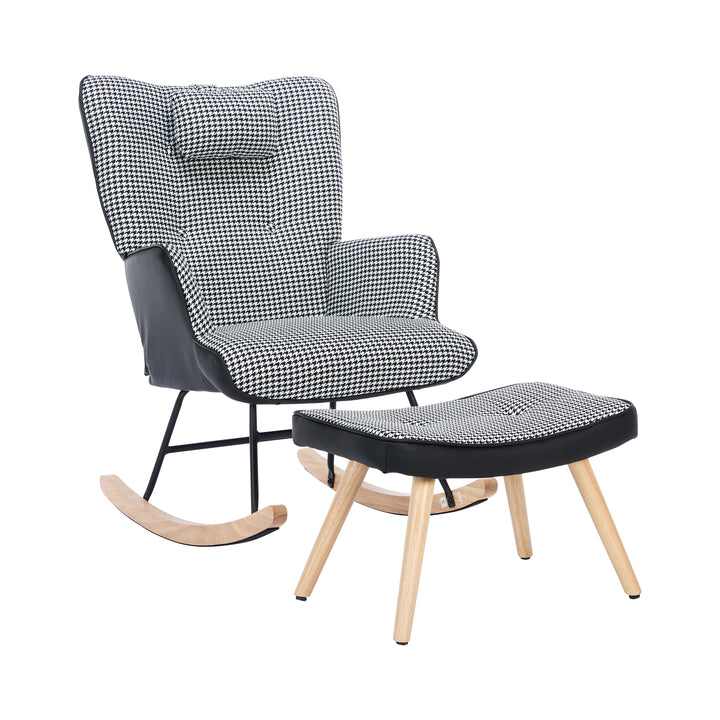 Black white houndstooth rocking chair high back with footrest CLOUDBROOK UK