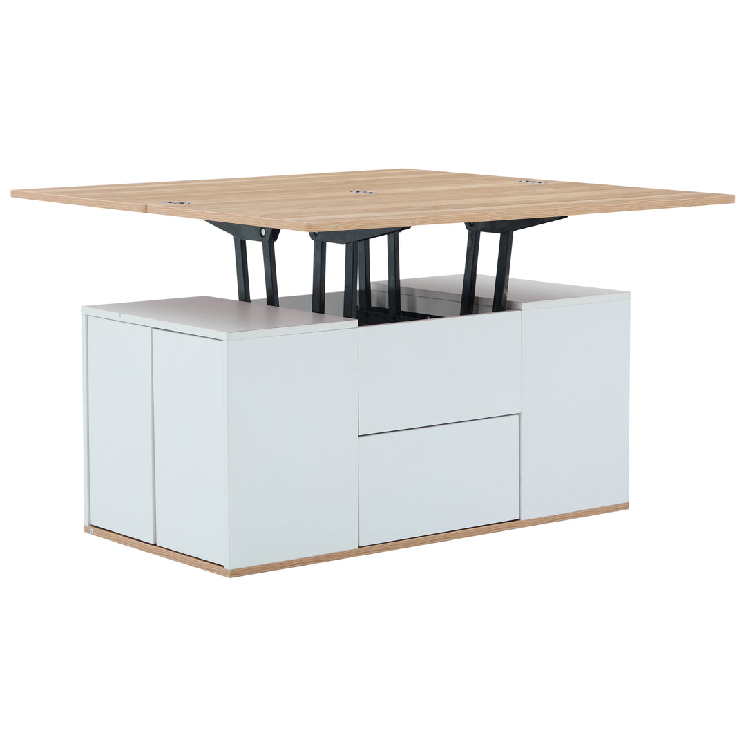 Modern white & oak lift-top coffee table hidden storage CLOUDWING