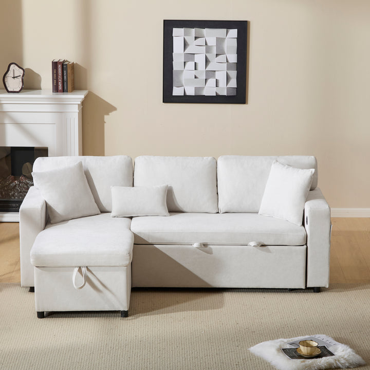 Beige 3-seater corner sofa bed with side shelf and USB ports ANTCOLONY UK