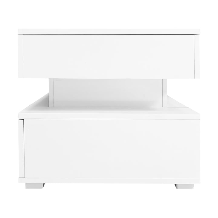 White lift-top coffee table with LED lighting and 2 drawers 100×50×44cm CYBERSPACE