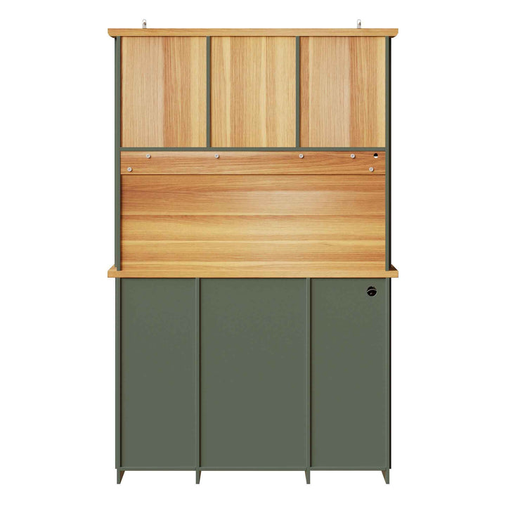 Kitchen hutche green cabinet glass doors LED lighting, wine rack, adjustable shelves