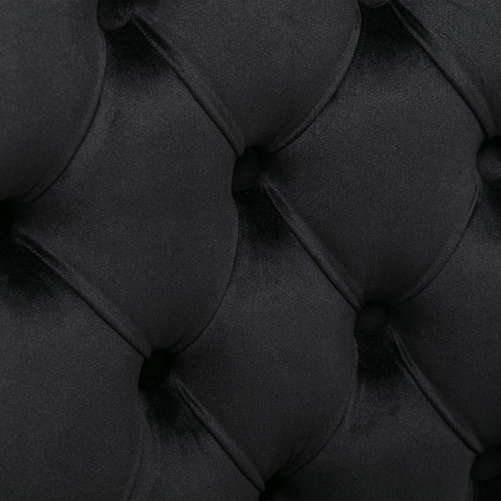 Set of 4 dining chairs velvet black tufted with solid wood legs, nailheads and back chrome ring BREEZEOLOGY