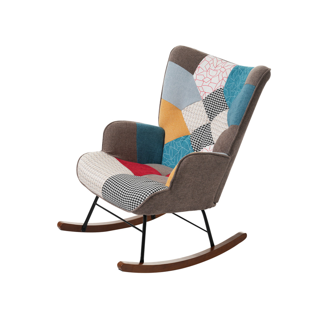 Patchwork wingback rocking chair with ottoman QHORNI UK