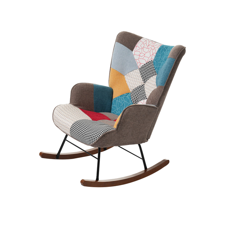 Patchwork wingback rocking chair with ottoman QHORNI UK