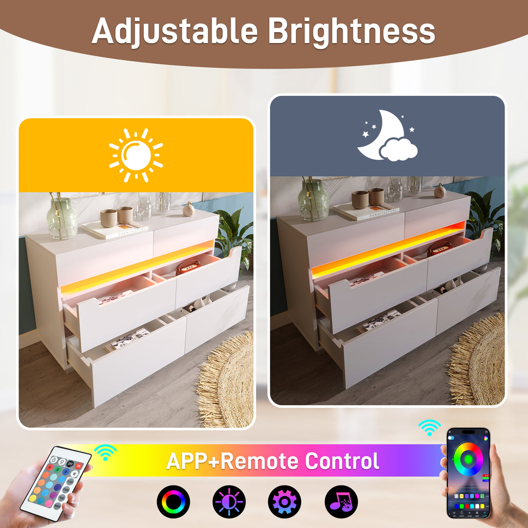 White sideboard dresser with 6 drawers and LED light BRULQOIKS UK