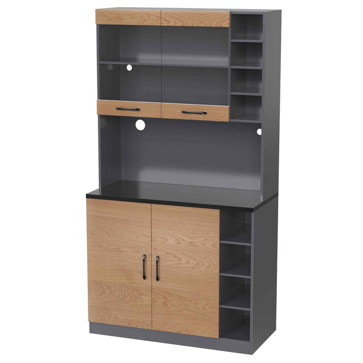 00+Kitchen Tall Cabinet with LED Lighting, Adjustable Shelves, Large Pantry Storage for Microwave VERTEXMORN