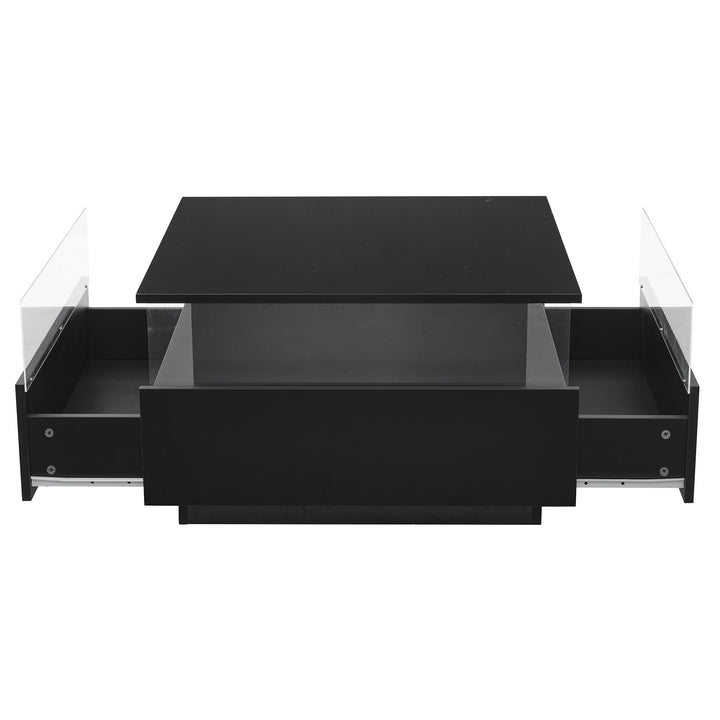 Modern LED light high gloss black square coffee table with 2 drawers THERAPY