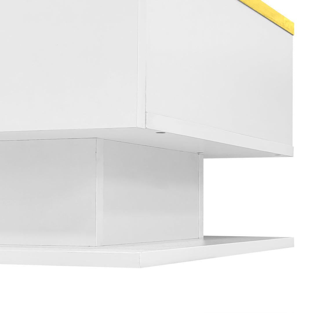 Modern high gloss white coffee table with LED lights golden accent SHEATH