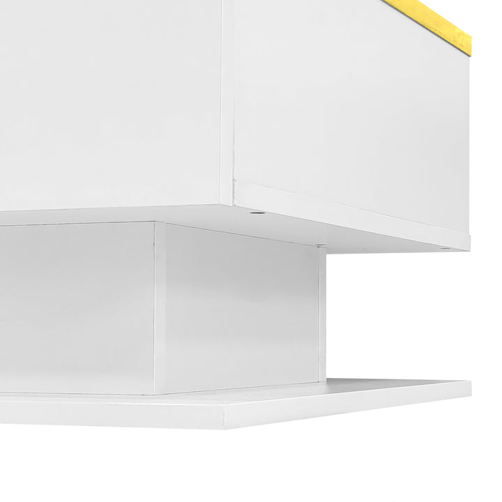 Modern high gloss white coffee table with LED lights golden accent SHEATH