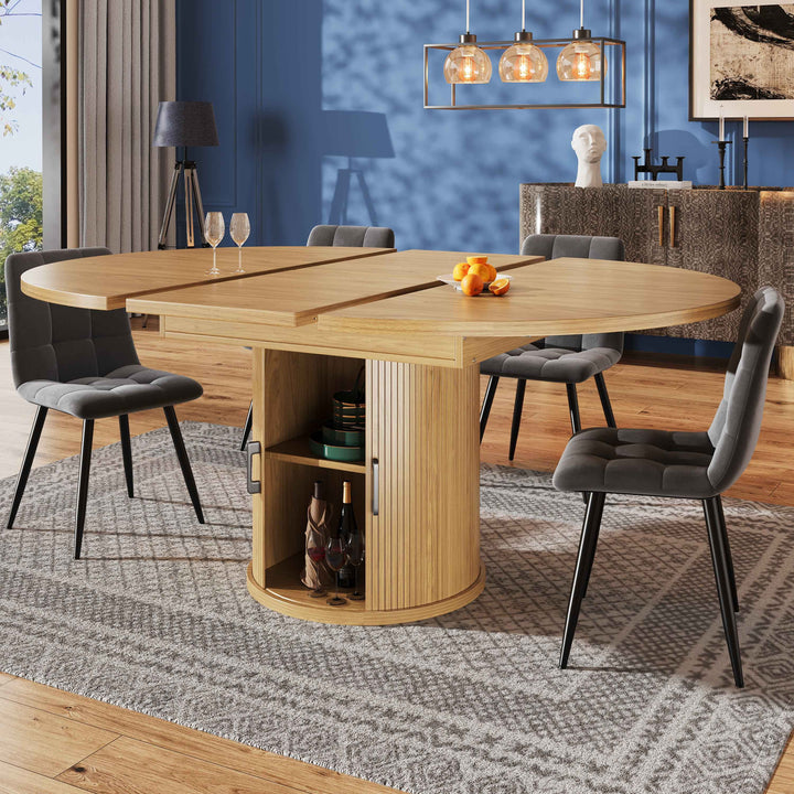 Extendable natural wooden look dining table round to oval 118–158cm INFINITEQUASI